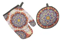 Set Agarradera + Guante De Tela Diseños Mandala Posa/pava